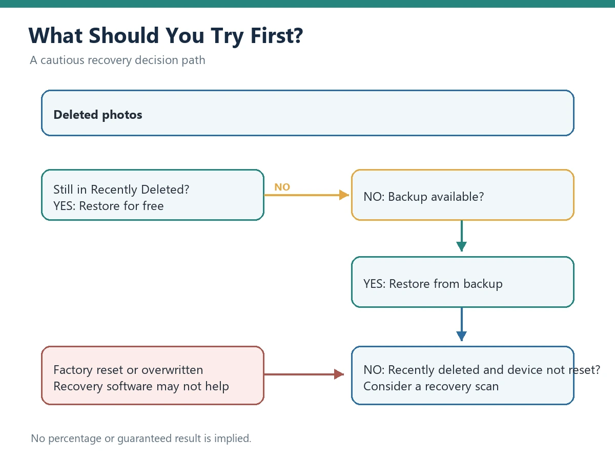 iPhone deleted photo recovery decision tree without backup