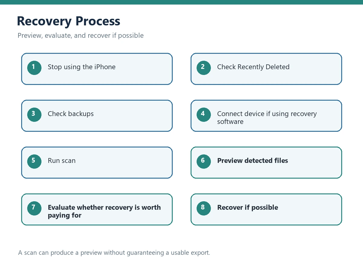 iPhone data recovery software scan preview and recovery process